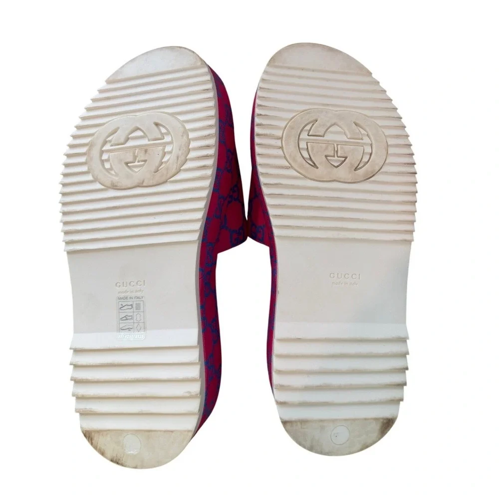 Gucci GG Supreme Angelina Platform Sandals Pink Blue Slides Size‎ 37.5/7.5 US